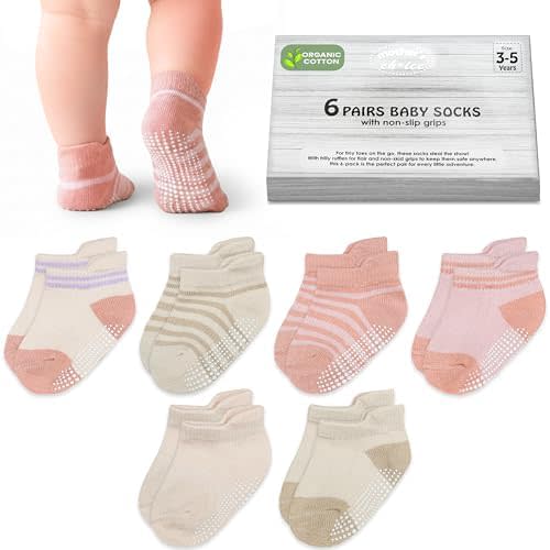 Mother's Choice Organic Cotton Ankle Baby Socks 6 Pairs, (6M - 5Y) Soft Breathable Grip Non Slip Socks In Multicolors Unisex