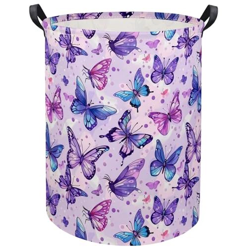 Baby Laundry Basket Baby Hamper for Nursery Girl Kids Butterfly Hamper Cute Kids Storage Bin Organizer Room Decor for Home(Purple Butterfly)