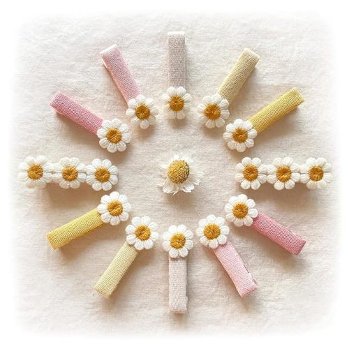 Cherssy 2" Daisy Flowers Hair Clips for Girls, 12 Pcs Cotton Fully Lined Alligator Clips, Non Slip Floral Baby Barrettes Hair Pins for Infant Toddler Kid School Girls' Gift
