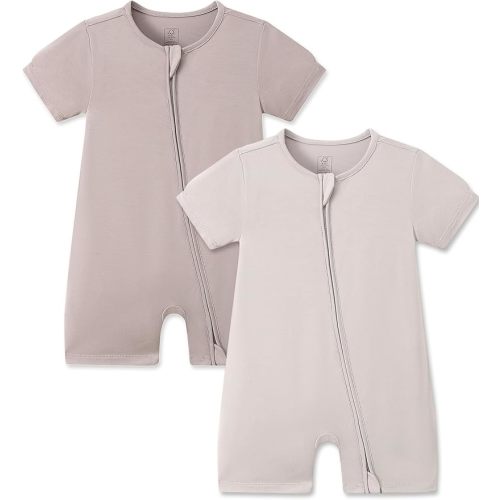 JunNeng Baby 2 Pack Rayon of Bamboo Romper Sleeper 2 Way Zipper Short Sleeve Jumpsuit Zipper Footless One-piece