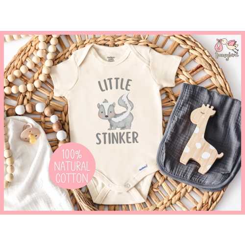 Cute Baby Skunk Onesie®, Animal Baby Shower Gift, Natural Cotton Baby Clothes, Skunk Baby Bodysuit, Little Stinker Animal Pun Onesie