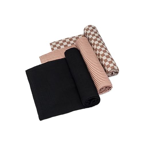 Parker Baby Co. Swaddle Blankets - Pack of 3 of 100% Cotton Muslin Swaddle Blankets for Baby Boys and Girls - Unisex/Gender Neutral - Rosewood Set