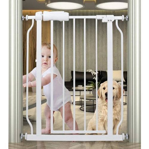 Small Narrow Baby Gate for Stairs Doorways Hallways 24 Inch to 29 Inch Wide Pressure Mounted Baby Gate Walk Through Child Gates for Kids or Pets Indoor Safety Gates