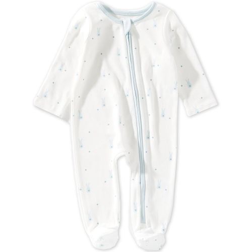 Mud Pie Baby Boys Cotton Bunny Print Zip Front Footie