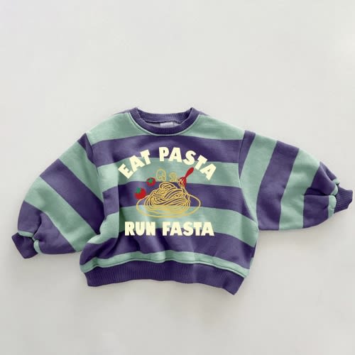 EAT PASTA RUN FASTA Baby & Kids Slogan Stripe Sweatshirt