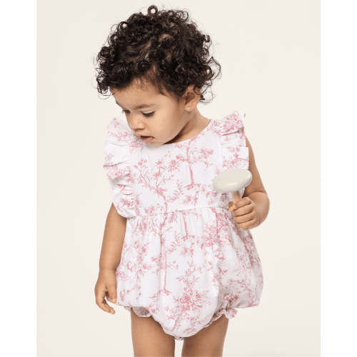 Baby's Twill Ruffled Romper in Pink Timeless Toile