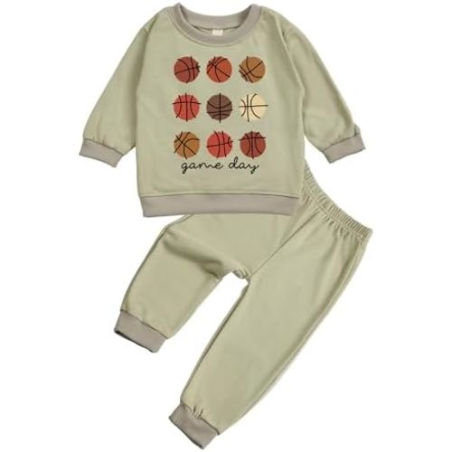 Toddler Baby Basketball Long Sleeve Sweatshirt Top Jogger Pants Set Cute Fall Winter Clothes Set