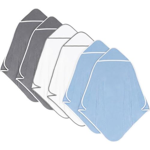 Orighty 6 Pack Baby Hooded Towel 30 x 30 Inch Super Soft Bath Towel with Hood for Babies, Infant, Newborn Essential - Ideal Baby Stuff Registry Gift for Boys and Girls (Grey, White, Blue)