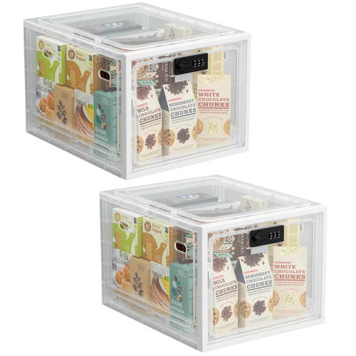 2-PCS Medicine Lock Box with Code, Medical Storage Organizers for Home Safety, Fridge Food, Snacks, and Phone, White