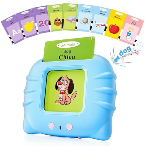TimingSXD French & English Bilingual Flash Cards for Toddler/Beginning - Learning Educational Toy to Learn French/English,Talking Flash Cards for Ages 2 (Blue_French & English)