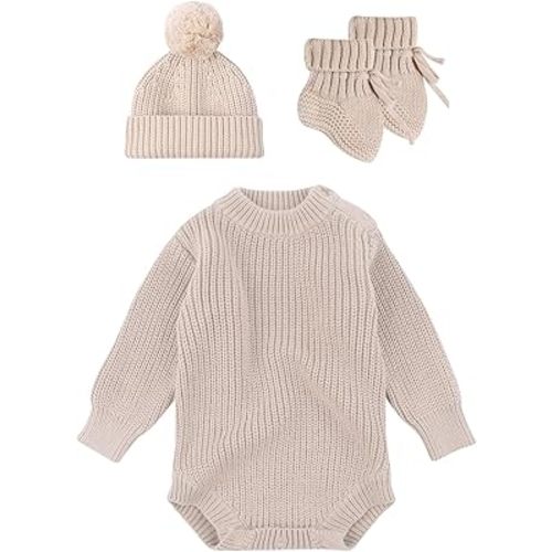 Cosy Infant Knitwear Soft & Comfortable Baby Jumpsuit Set With Matching Bonnet Hat And Booties Socks For Daily Comfort