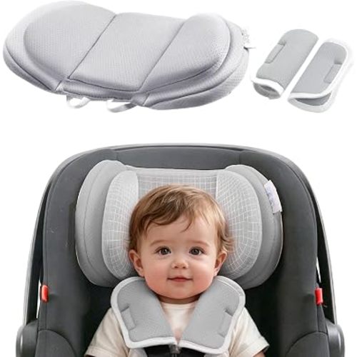 Infant Car Seat Head Support Pillow for Baby, Light Gray