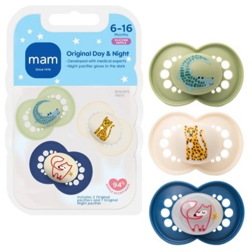 MAM Day/Night Triple Pack 6+ Months - Blue/Aqua 3ct: Silicone, BPA-Free, Phthalate-Free
