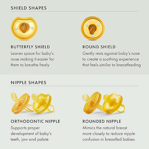 Natursutten 2-Pack Natural Rubber Pacifiers - Safe & Soft BPA-Free Pacifier for Breastfeeding Babies, Made in Italy, Butterfly Shield Orthodontic Nipple, Newborn 0-6 Months