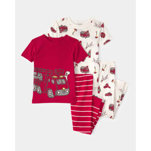Toddler Boy Firetruck Striped 100% Cotton Snug Fit 4-Piece Pajama Set - Red/White | Carter's