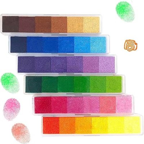 Aphlos Craft Ink Pad Stamps DIY Color, 36 Colors Rainbow Finger Ink Pad for Kids Finger-Print Drawing, Small Rubber Stamp