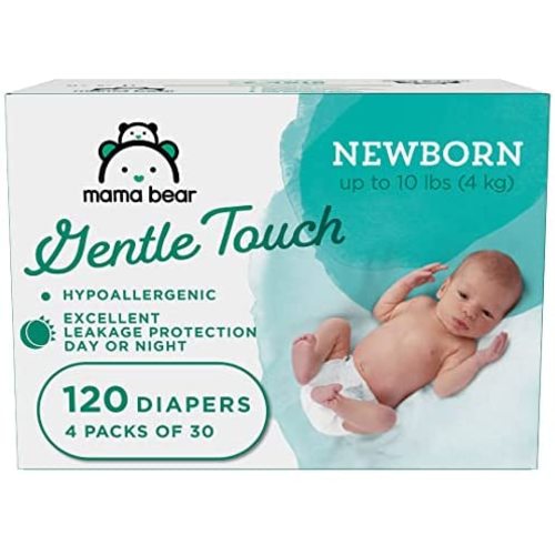 Amazon Brand - Mama Bear Gentle Touch Diapers, Hypoallergenic, Newborn, 120 Count (4 packs of 30)