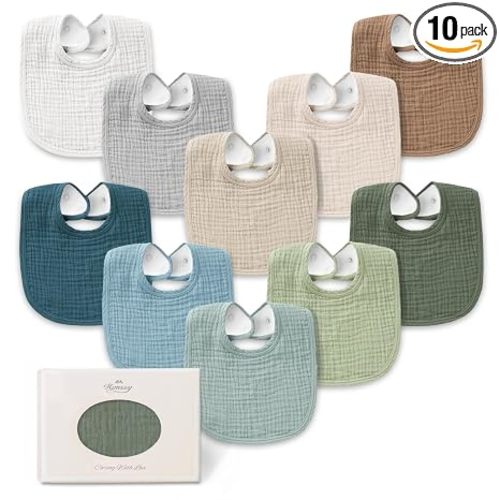 Konssy 10-Pack Muslin Baby Bibs for Drooling and Teething