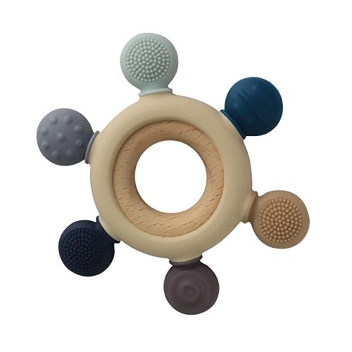 Arudyo Baby Teething Toys Silicone Teethers BPA Free Silicone Rudder with Wooden Ring Soothe Babies Gums (Gray) - Grey