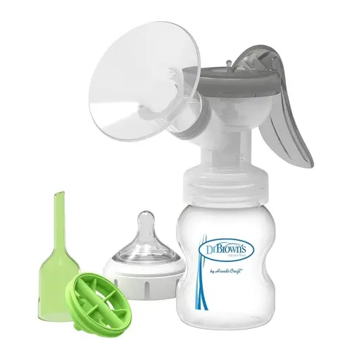 Dr. Brown's Manual Breast Pump with SoftShape 100% Silicone Shield (B,25mm flange) & Anti-Colic Options+ Wide-Neck Baby Bottle 5 oz/150 mL,with Level 1 Slow Flow Nipple