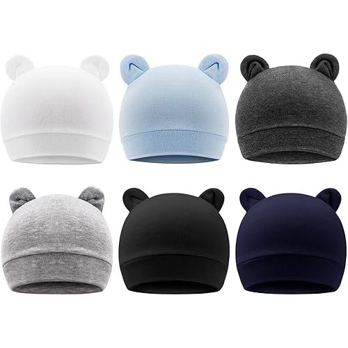 DRESHOW BQUBO 6 Pack Baby Hats for Boys Girls Unisex Baby Hat Soft Knit Cap Nursery Beanie for Newborn Infant Toddler Kid