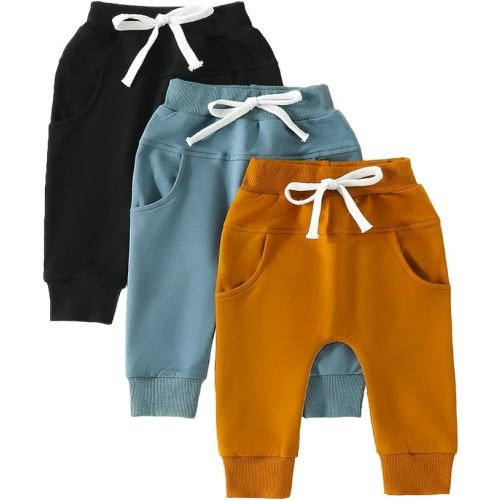Toddler Baby Boys Girls Sweatpants 3 Pack Solid Color Elastic Waist Bottom Pants Newborn Infant Trousers