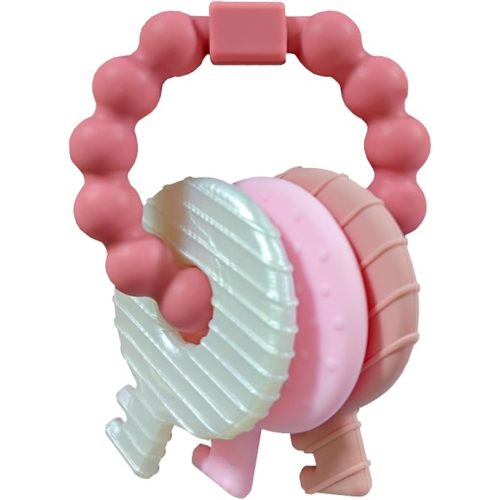 Baby Teething Keys Toys 3 to 12 Months,Infants Toddler Sensory Chew Toys,Teether Toys for Baby Girl-Soft & Raised Texture to Soothe Gums,BPA Free (Pink)