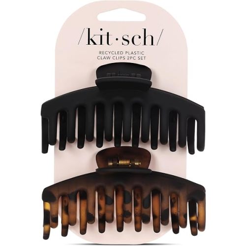 Kitsch Large Hair Clips For Women - Black & Tortoise, 2pcs