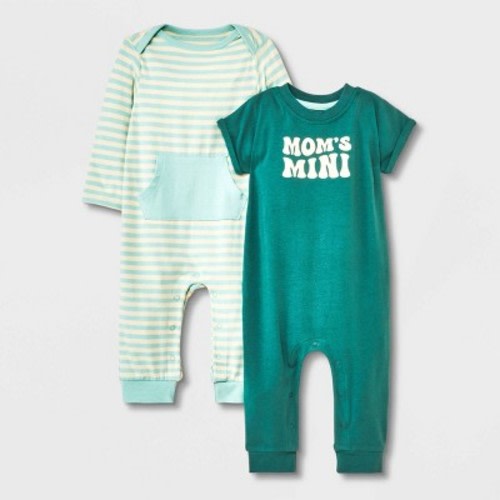 Baby 2pk Mama Romper Set - Cat & Jack™ Turquoise Green, Size: Newborn