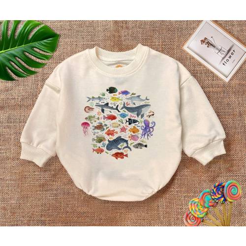 Under The Sea Romper Sweatshirt, Ocean World Baby Bodysuit, Sleepsuit Baby Bodysuit, Cute Ocean Creatures Onesie, Gift Boys and Girls