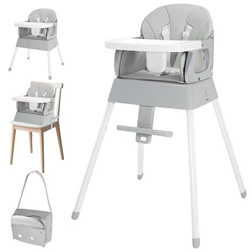 4-in-1 Baby High Chair, Convertible Highchair for Babies and Toddlers, Portable High Chair with Foldable Design, Booster Seat for Kitchen, Dining & Outdoor Use, Easy to Clean & Storage(Grey)