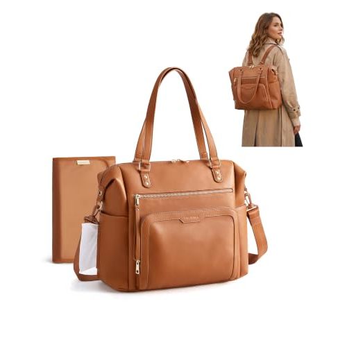 mommore PU Leather Convertible Diaper Bag Backpack, Crossbody Bag Tote | Converts into Diaper Backpack, Crossbody Bag, PU Leather Tote, Waterproof Changing Pad