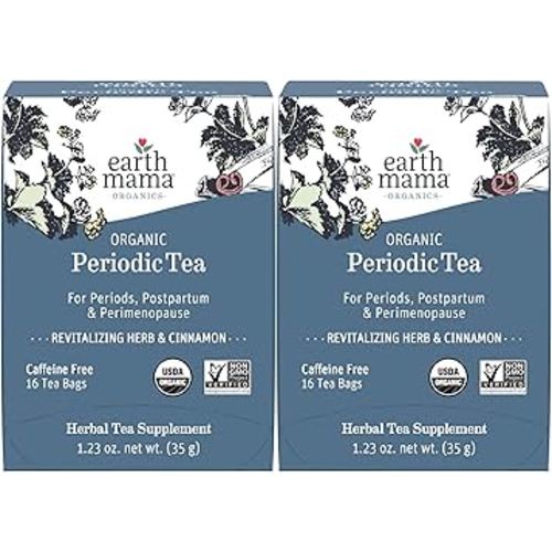 Earth Mama Organic Periodic Tea | 100% Organic Herbal Support for Periods, Postpartum & Perimenopause, 16 Teabags Per Box (2-Pack)