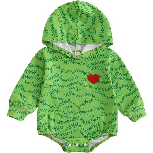 Ayalinggo Christmas Baby Clothes Newborn My First Christmas Baby Girl Boy Outfit Green Monster Romper Heart Print Hoodie (Green, 0-3 Months)