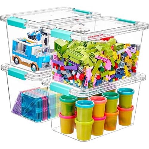 Vtopmart 4 Pack 5 Qt Clear Storage Bins with Lids for Toy & Craft Storage