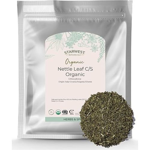 Starwest Botanicals Organic Nettle Leaf - Dried Stinging Nettle, Natural Loose Leaf Herbal Tea, Caffeine Free, Cut & Sifted, Certified Kosher, Non-GMO - Bulk 1 lb Bag
