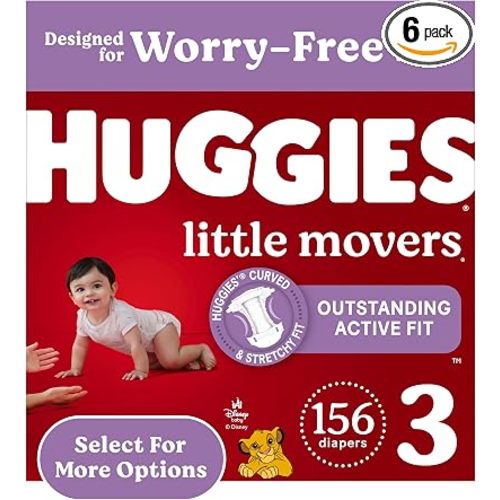 Huggies Size 3 Diapers, Little Movers Baby Diapers, Size 3 (16-28 lbs), 156 Count (6 Packs of 26)