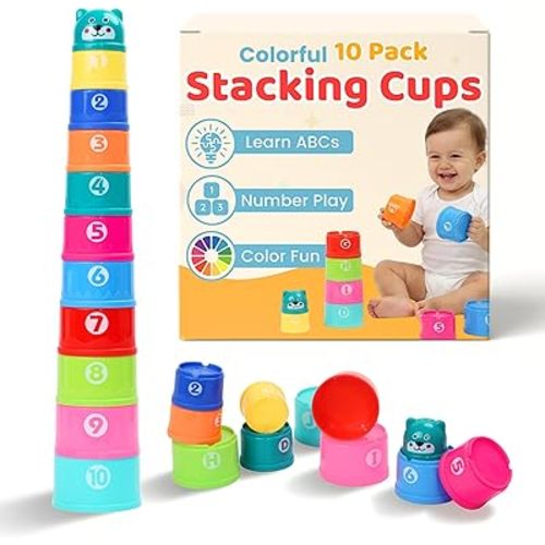 Educational Stacking Toys for Toddlers 1–3 | Numbers & Alphabet Rainbow Stacking Cups Set | 10-Piece Baby Stacking Cups for Babies 6–12 Months & Toddlers 1–3 | Montessori Learning Toy