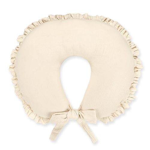 Muslin Nursing Pillow Cover, Breathable & Soft Ruffle Nursing Covers for Breastfeeding Pillows, Comfortable Pillow Slipcover with Extended Adjustable Strap for Baby Boys Girls, Apricot(Only Cover)