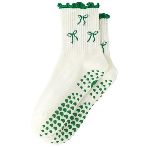 Yawlsow Pilates Grip Socks for Women Yoga Grippy Socks Cute Barre Non Skid Athletic Crew Sticky Sock Workout Hospital
