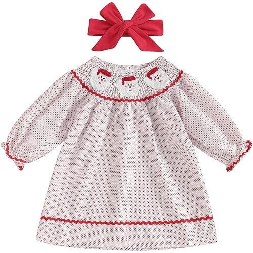 Toddler Girls Christmas Dress Plaid Santa Smocked Dresses My First Christmas Baby Girl Outfit Infant Smock Dress