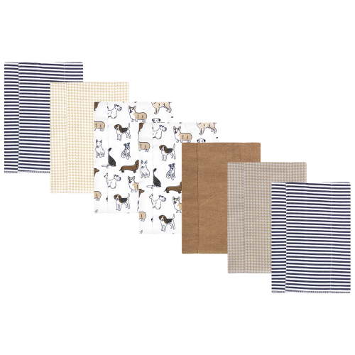 Luvable Friends Hudson Baby Flannel Burp Cloths 7pk, Playful Handsome Pups