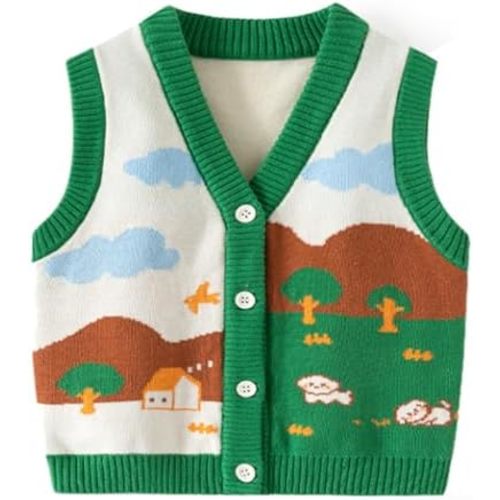 Unisex Baby Sweater Vest Knitted Soft Uniform Cotton V-Neck Sleveeless Waistcoat Vest