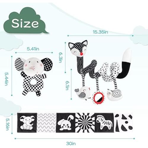 Ajsupojouet Newborn Toys，Black and White Baby Toys 0-3 Months，Infant Toys，High Contrast Baby Toys for Newborn，Montessori Baby Toys 0-6 Months，Great Baby Gifts - Fox