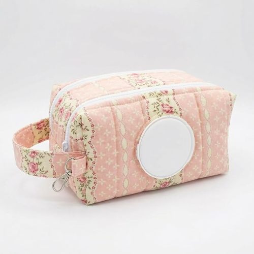 Doudle Sided Baby Diper Wipe Case,Bow Baby Wipe Holder Diaper Pouch Portable Double Layer Quilted Wipes Bag for Car,Stroller