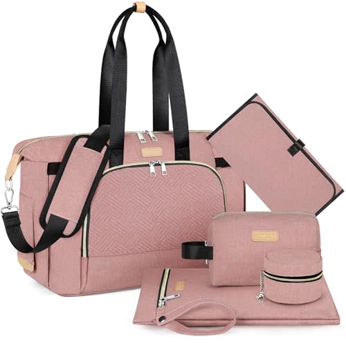Diaper Bag Tote for Baby 7PCS, Large Mommy Bag with Portable Changing Pad | Multifunctional Hospital Bags for Labor and Delivery with Pacifier Case and Organizer Pouches,Travel Baby Bag for Boy Girl