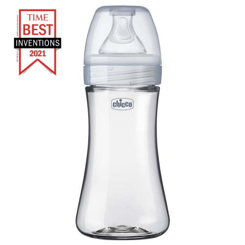Chicco Duo Hybrid Baby Bottle, Invinci-Glass Inside Plastic Outside, 9oz, Anti-Colic, Silicone Nipple