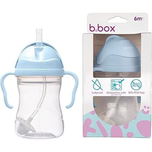 b.box Sippy Cup with Fliptop Straw, Drink from any Angle | Weighted Straw, Spill Proof, Leak Proof & Easy Grip | BPA Free, Dishwasher safe | For Babies 6m+ to Toddlers (Bubblegum, 8 oz)