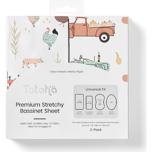 TotAha Premium Stretchy Bassinet Cradle Sheets (2-Pack) -Hypoallergenic, Silky Comfort, Buttery Soft, Calming Effect, All-Season Jersey-Knit Sheets, 32 X 16 X 3'' Halloween Pumpkin