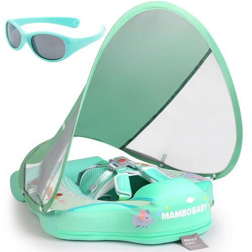 Mambobaby Float with Canopy and Tail New Upgraded Non-Inflatable Baby Pool Float Mambo Float Swim Trainer Solid Infant Swim Float Adjustable Pearl Foam Baby Swim Ring